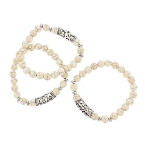 Round White Howlite Bead Bracelets 56mm - Antique Silver Tone Bail - 5 Bracelets - BB244