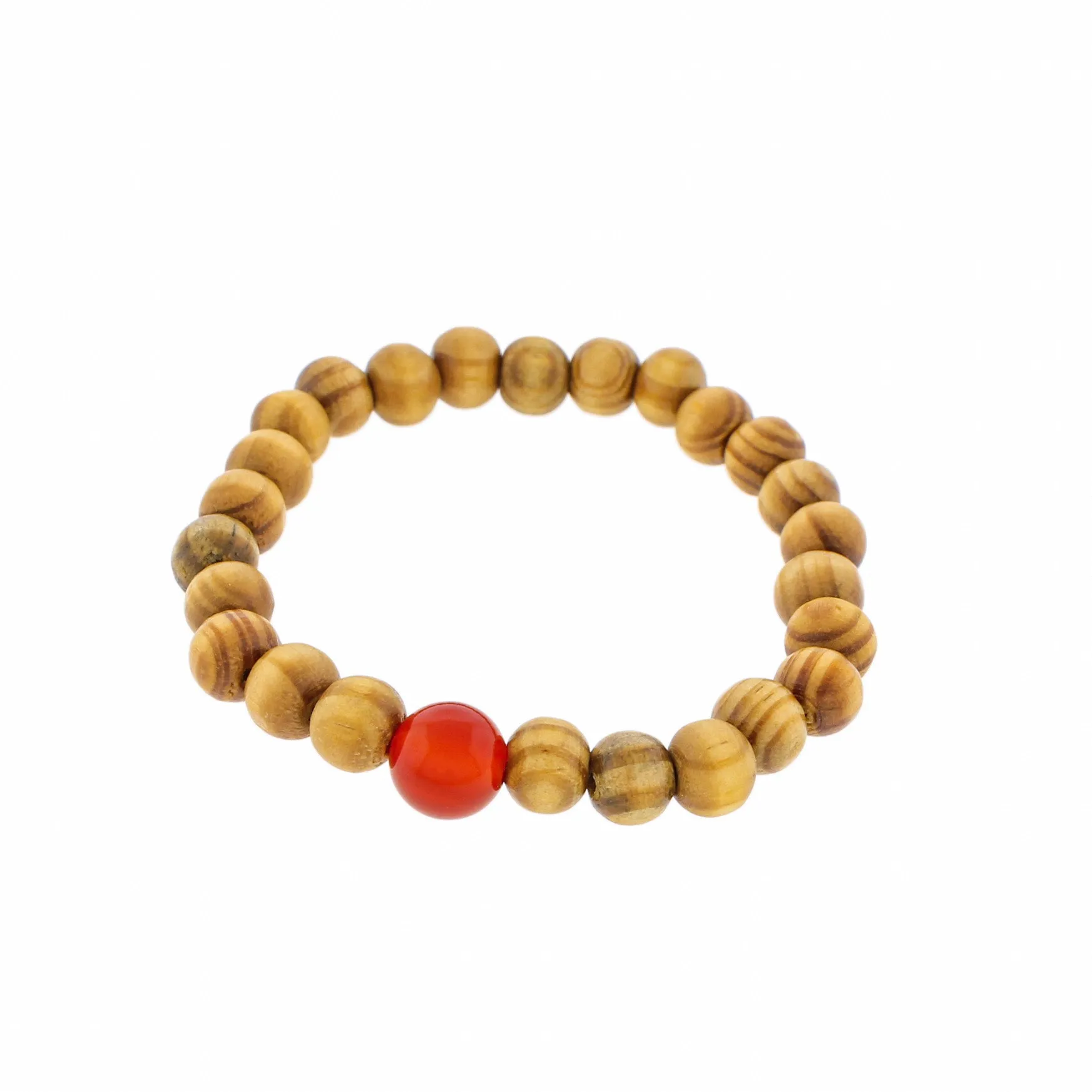 Round Wood Bead Bracelet - 56mm - Bright Orange - 1 Bracelet - BB066