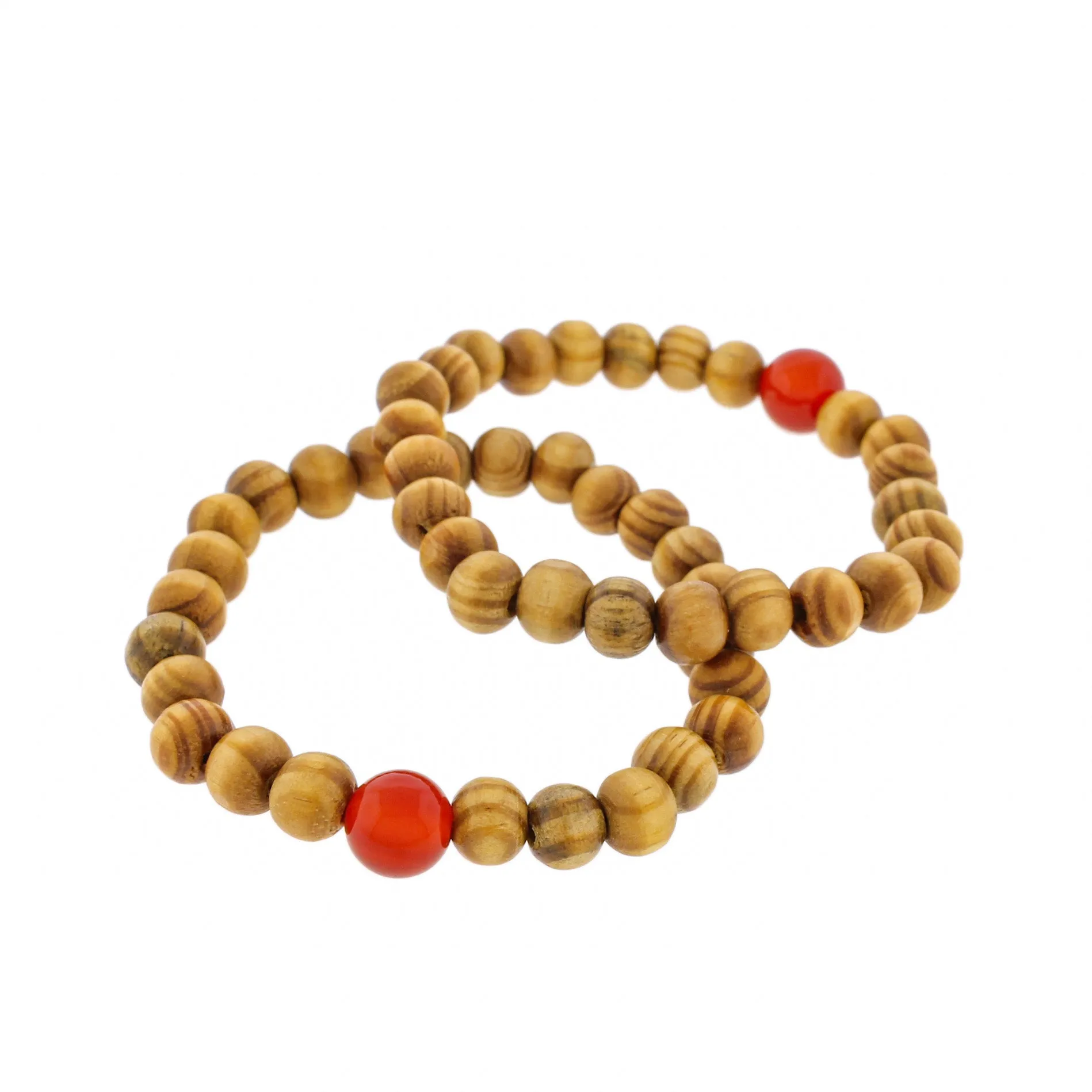 Round Wood Bead Bracelet - 56mm - Bright Orange - 1 Bracelet - BB066