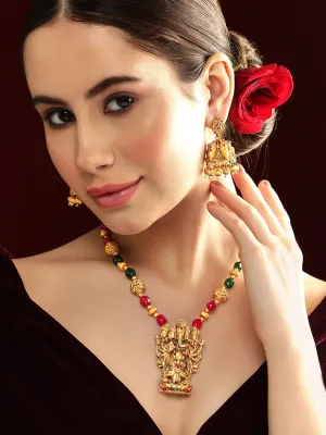 Rubans 24K Gold-Plated CZ-Studded  Beaded Necklace and Earrings