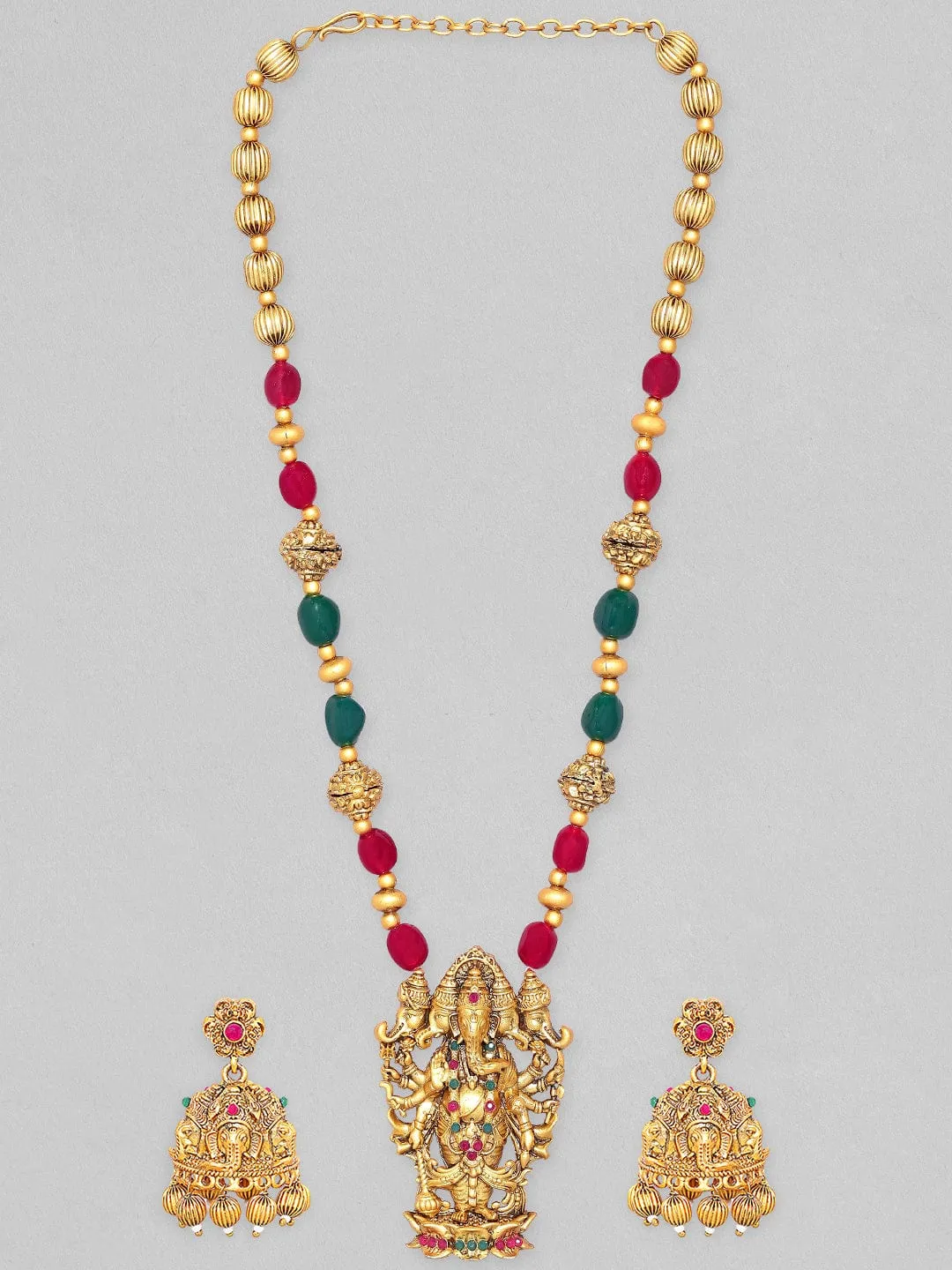 Rubans 24K Gold-Plated CZ-Studded  Beaded Necklace and Earrings