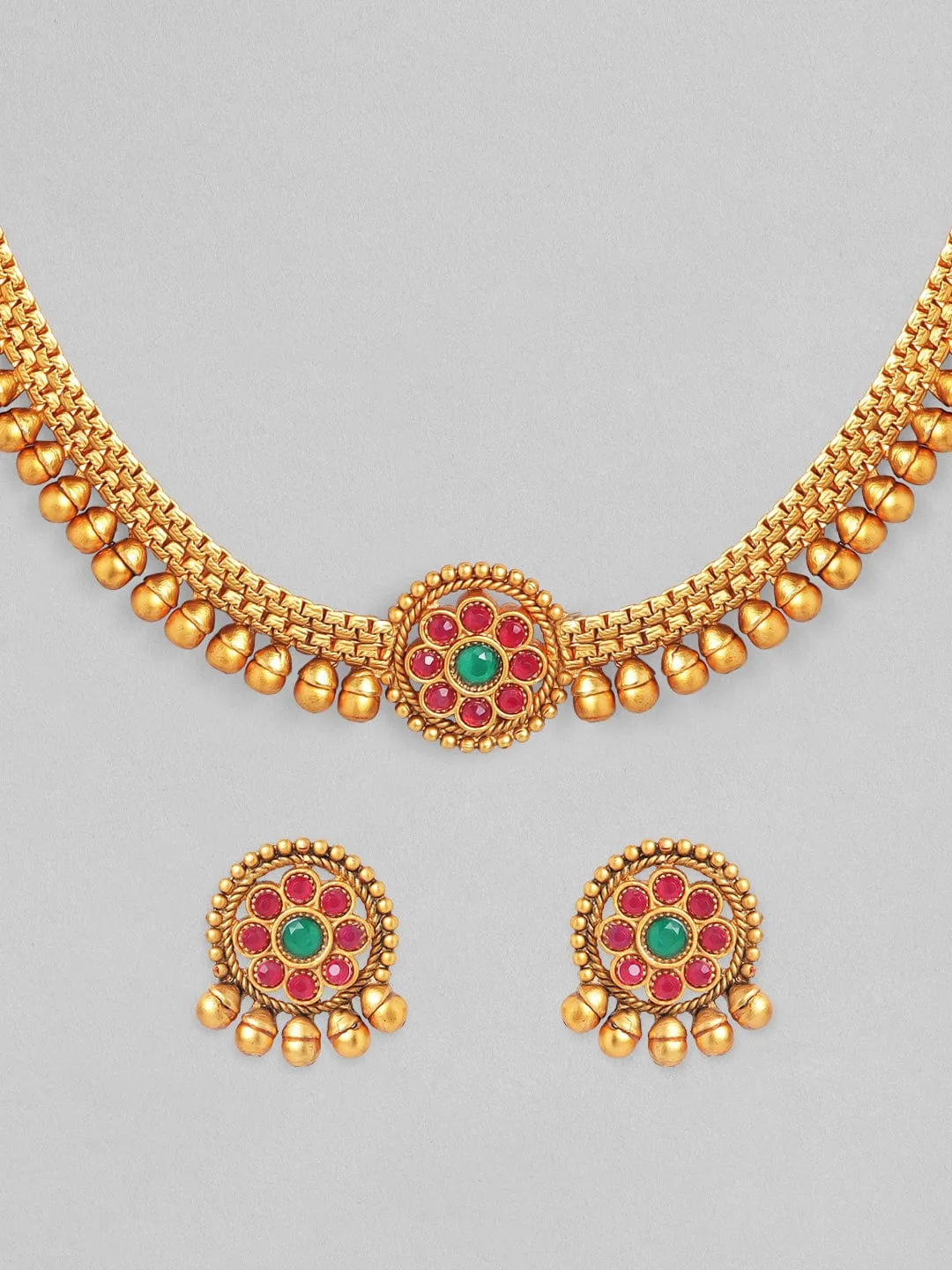 Rubans 24K Gold Plated Handcrafted Collar Neckline Necklace Set