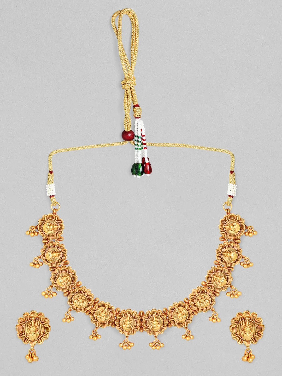 Rubans 24K Gold Plated Handcrafted Intricate Temple Necklace Set