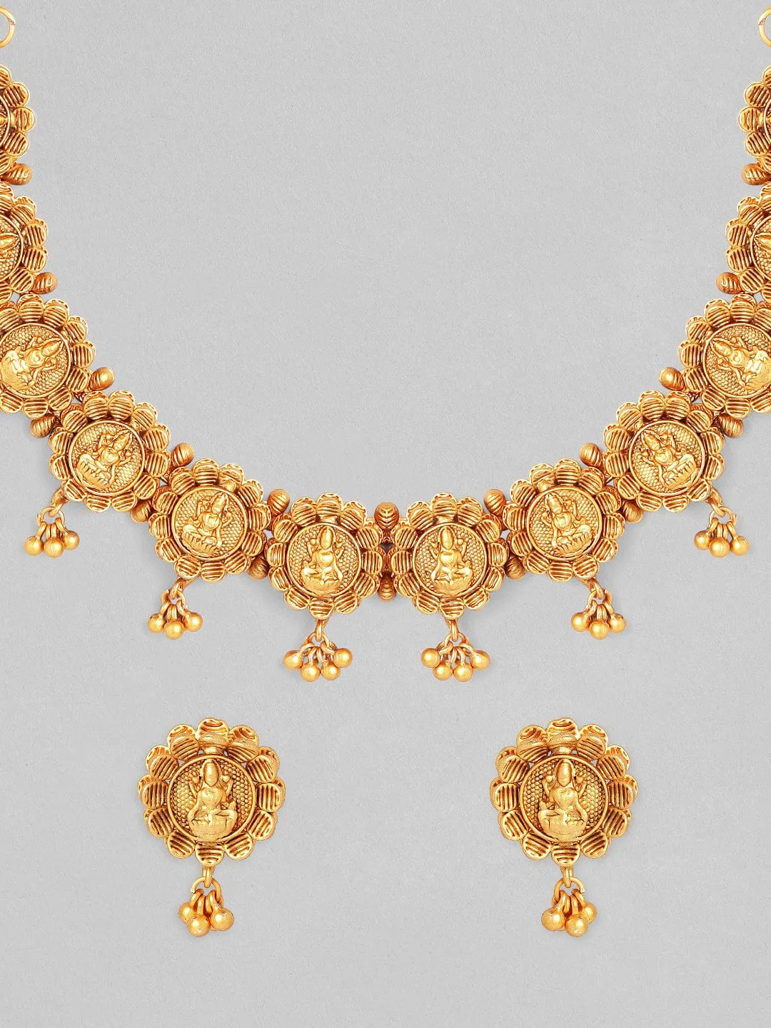 Rubans 24K Gold Plated Handcrafted Intricate Temple Necklace Set