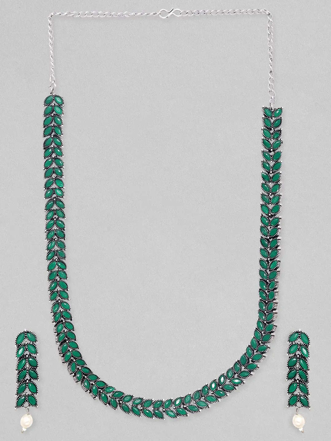 Rubans Faux Emerald Stone Studded Zircon Jewellery Set