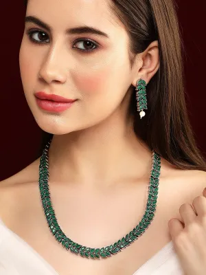 Rubans Faux Emerald Stone Studded Zircon Jewellery Set