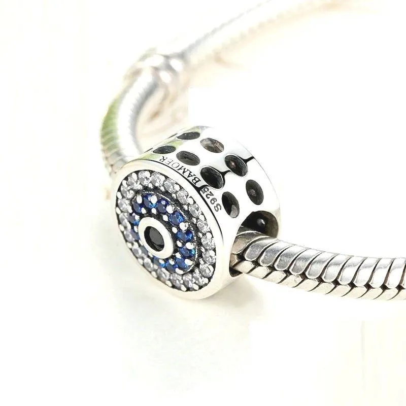 Samsara Blue & White Cubic Zirconia Charm 925 Sterling Silver