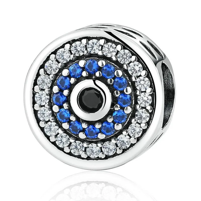 Samsara Blue & White Cubic Zirconia Charm 925 Sterling Silver