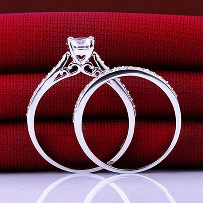 Silver Crystal Engagement Wedding Rings