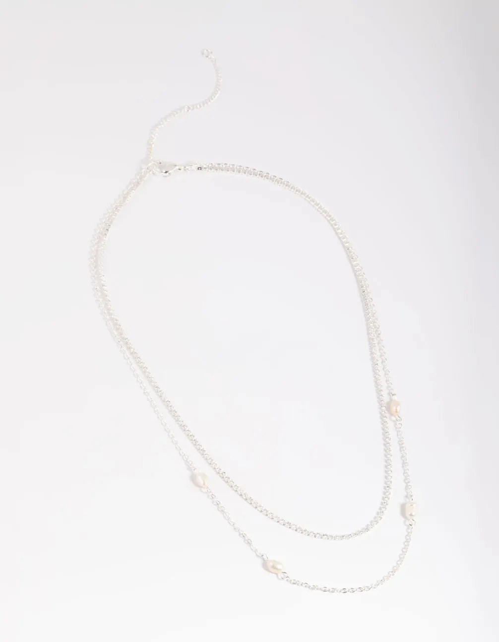 Silver Plated Brass  Pearl Layered Necklace