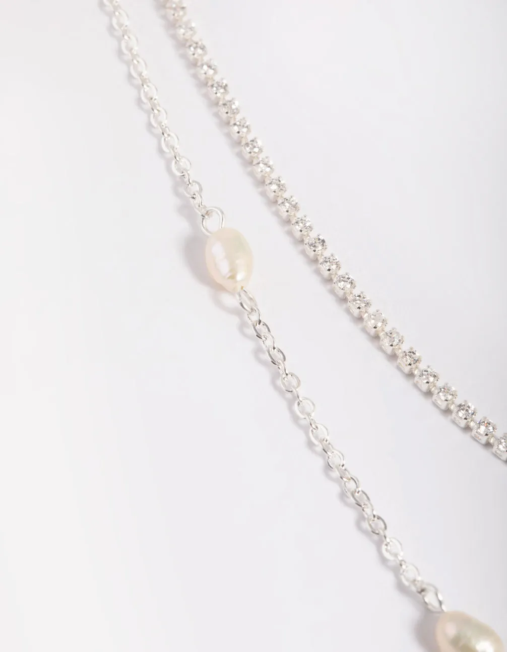 Silver Plated Brass  Pearl Layered Necklace