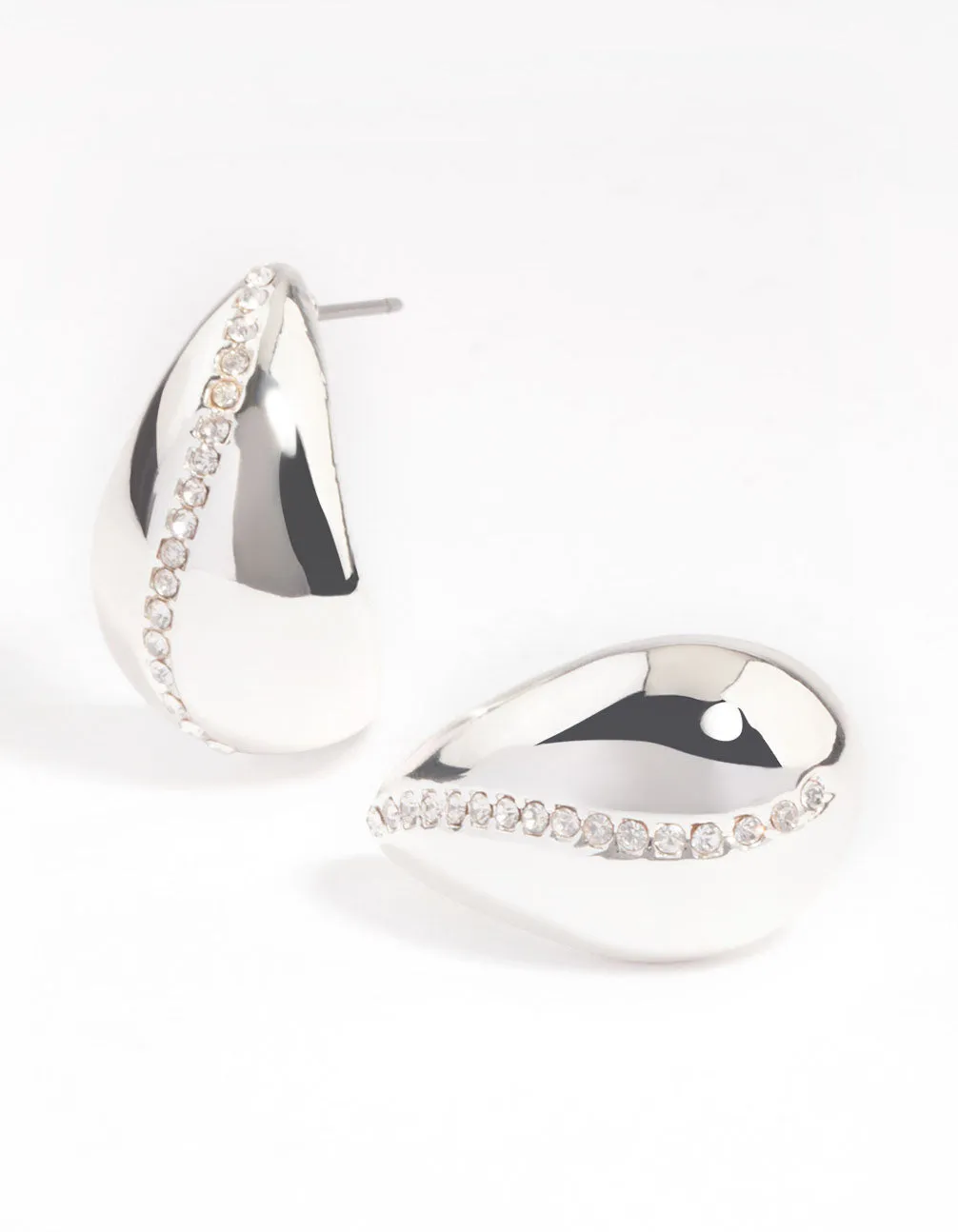 Silver Plated Diamante Bold Teardrop Earrings