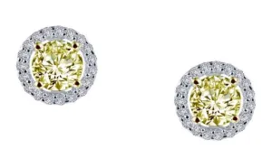 Simulated Canary Diamond Halo Earrings E0328CAT