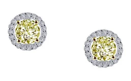 Simulated Canary Diamond Halo Earrings E0328CAT