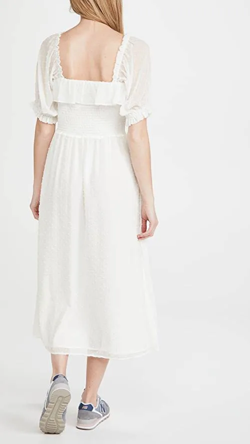 Smocked Midi Stylish Dress in Ivory