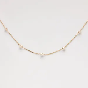 Solid Gold Delicate Pearl Chain Necklace