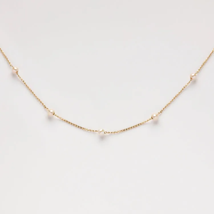 Solid Gold Delicate Pearl Chain Necklace