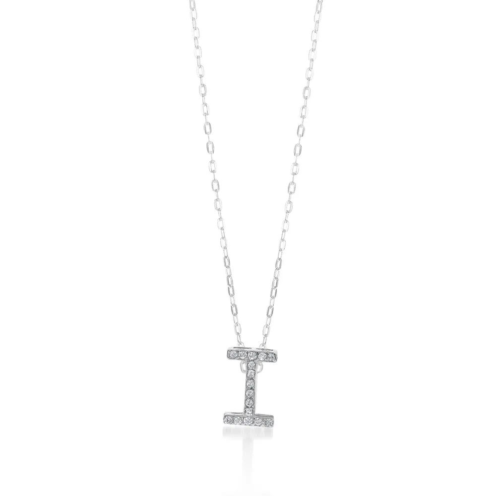 Sterling Silver Cubic Zirconia Initial "I" Pendant on 39 3cm Chain