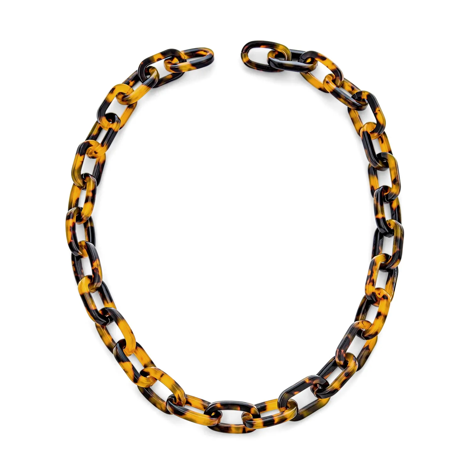 Stylish Golden Brown Oval Chain Link Faux Tortoise Shell Necklace 18 Inch