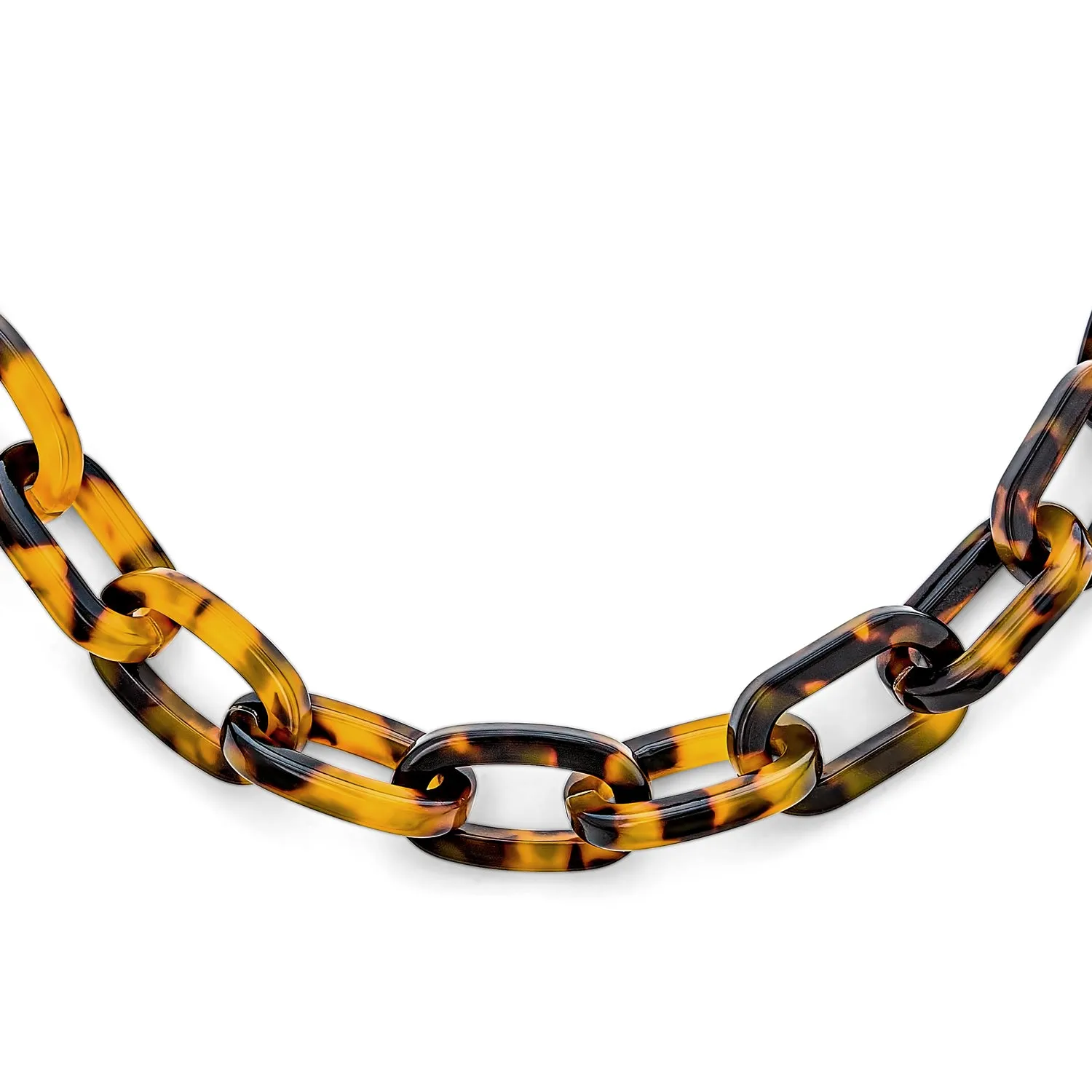 Stylish Golden Brown Oval Chain Link Faux Tortoise Shell Necklace 18 Inch