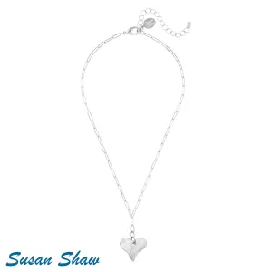 Susan Shaw Heart Paperclip Necklace (Silver)