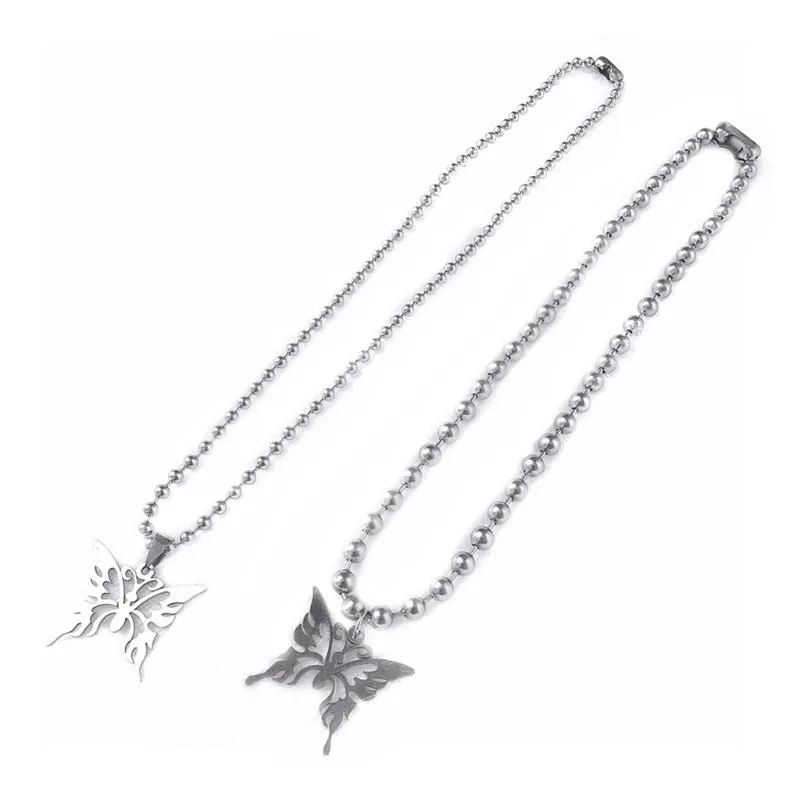 Sweet Butterfly Stainless Steel Pendant Ball Chain Necklace