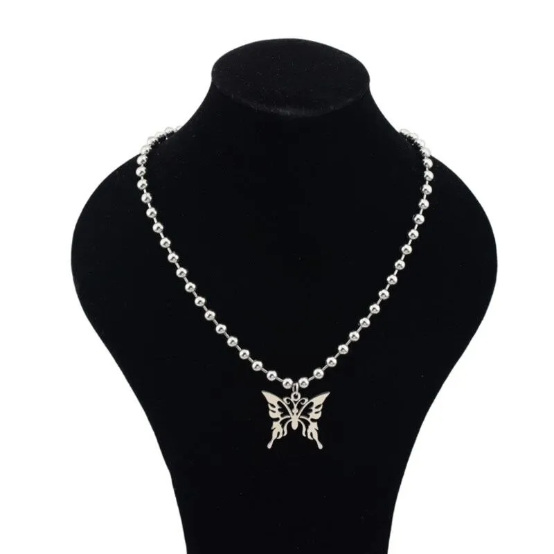 Sweet Butterfly Stainless Steel Pendant Ball Chain Necklace