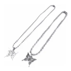 Sweet Butterfly Stainless Steel Pendant Ball Chain Necklace