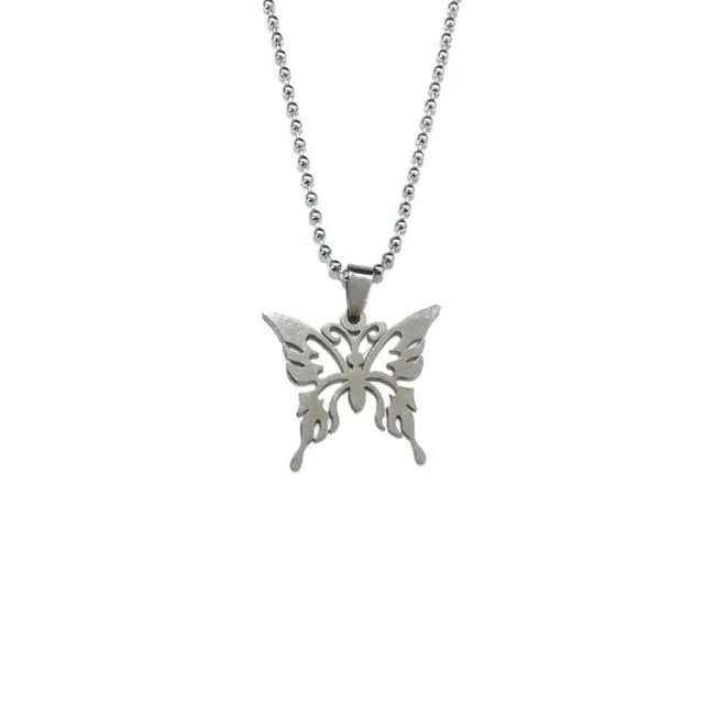 Sweet Butterfly Stainless Steel Pendant Ball Chain Necklace