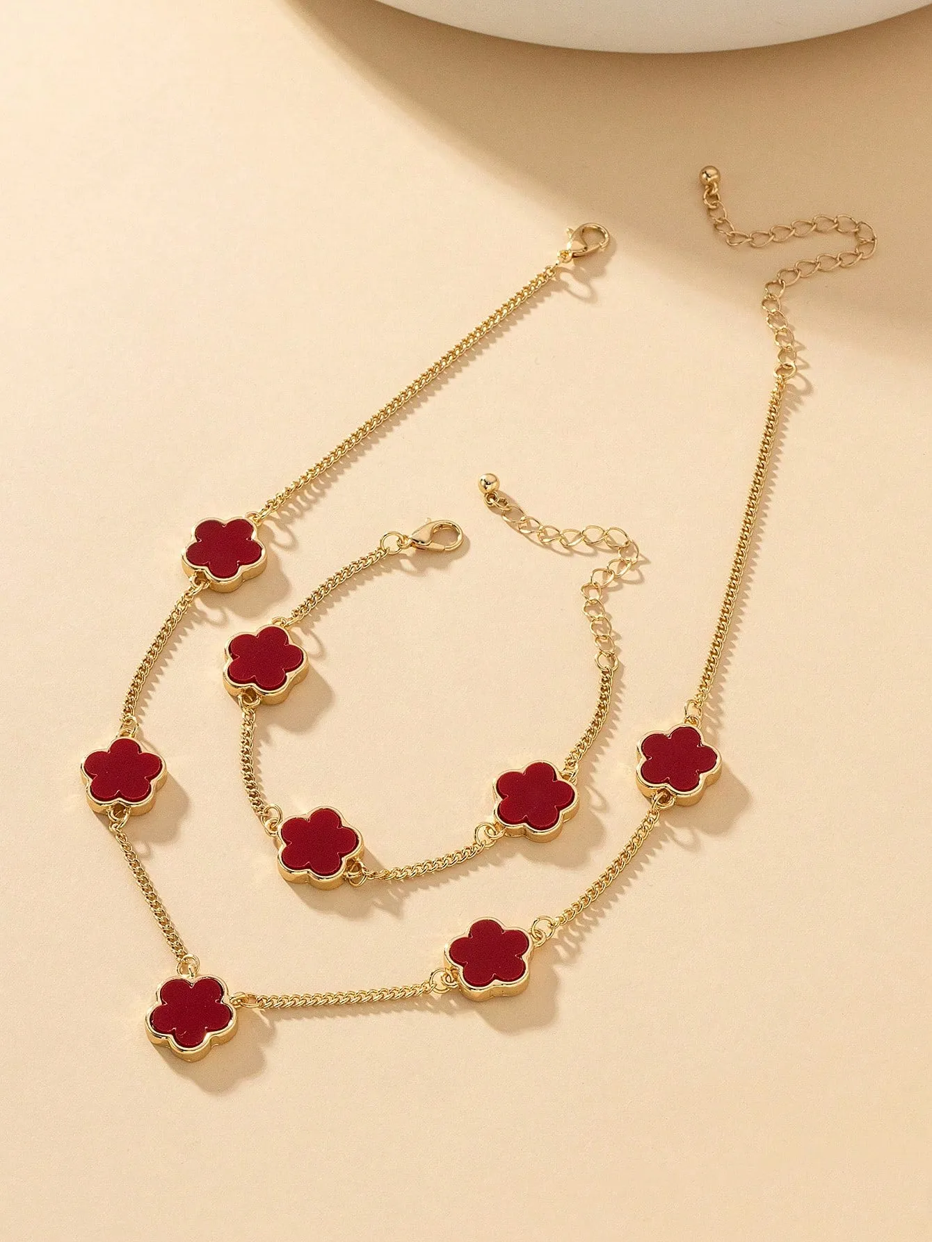 Sweet Metal Flower Bracelet And 1pc Necklace Set