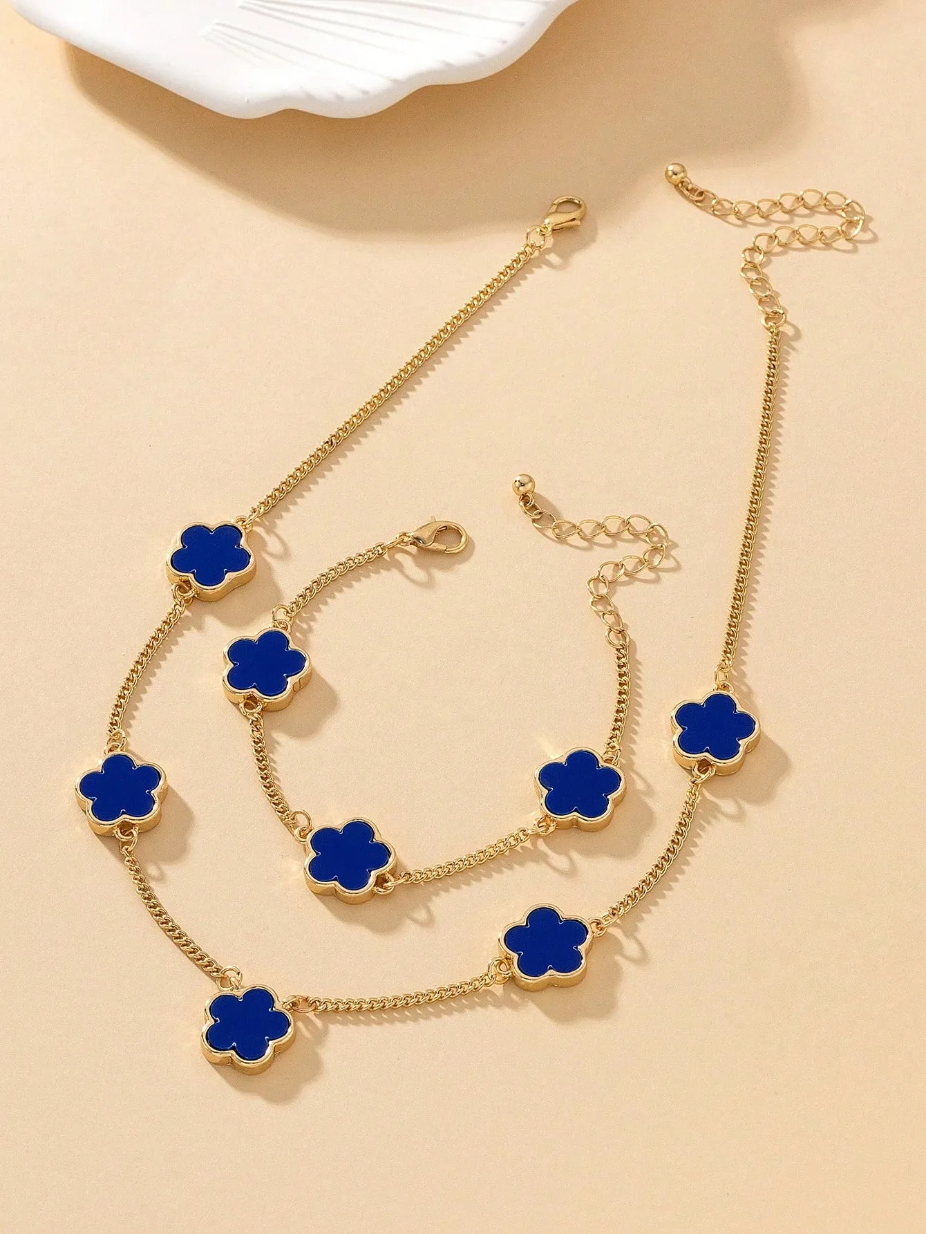 Sweet Metal Flower Bracelet And 1pc Necklace Set