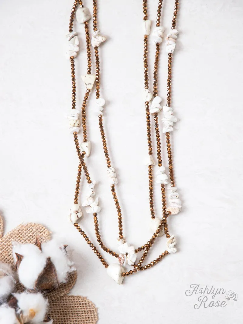 Three Layered Chunky Stone Delicate Necklace, Cream