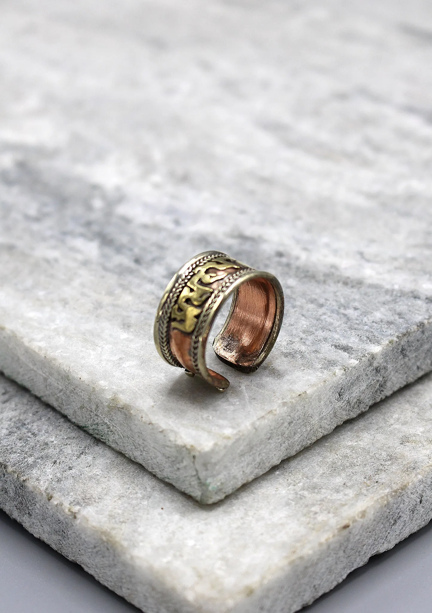 Tibetan Om Mani Mantra Copper Finger Ring