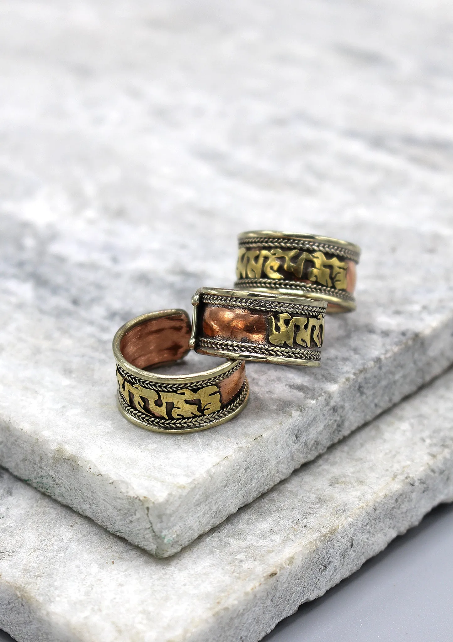 Tibetan Om Mani Mantra Copper Finger Ring