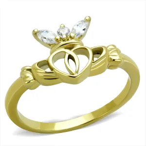 TK1926 CZ Gold Plated Heart & Hands Ring