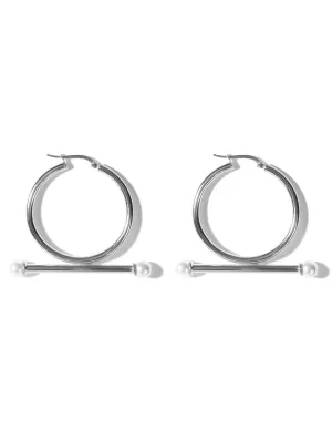 Trapeze White Pearl Earrings <br> Silver