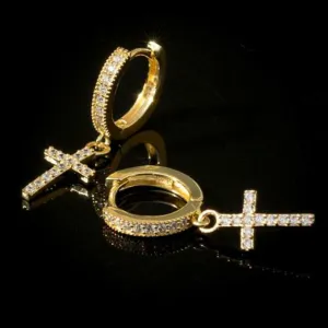 Trendy Jewelry Elegant Cross Drop Earrings for Women with Zircon in Silver Color