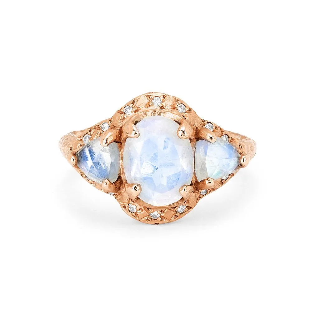 Triple Moonstone Queen Ring