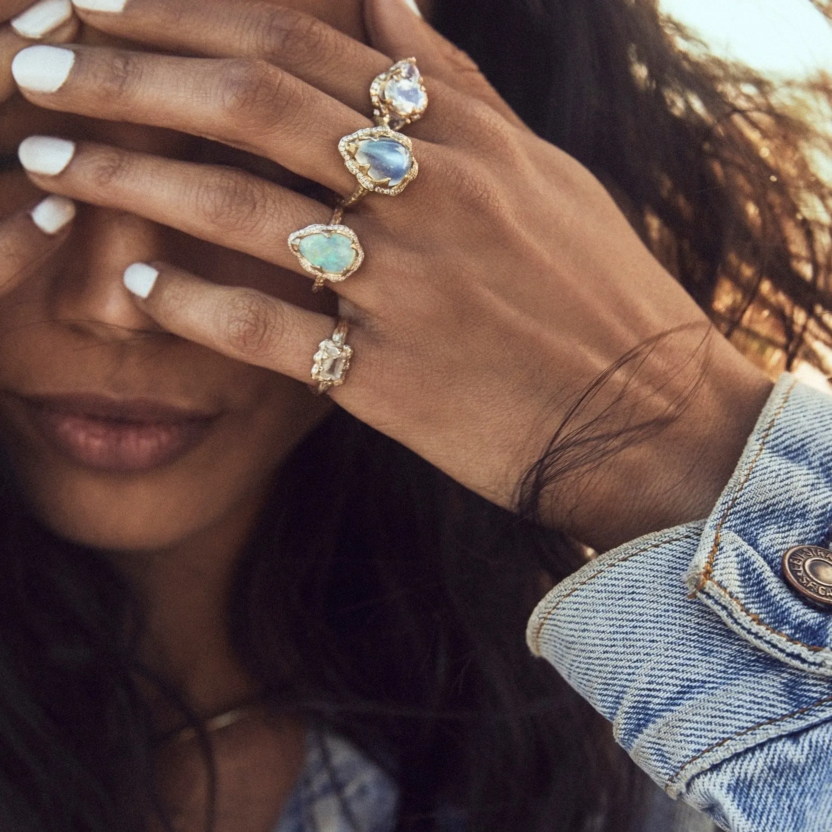 Triple Moonstone Queen Ring