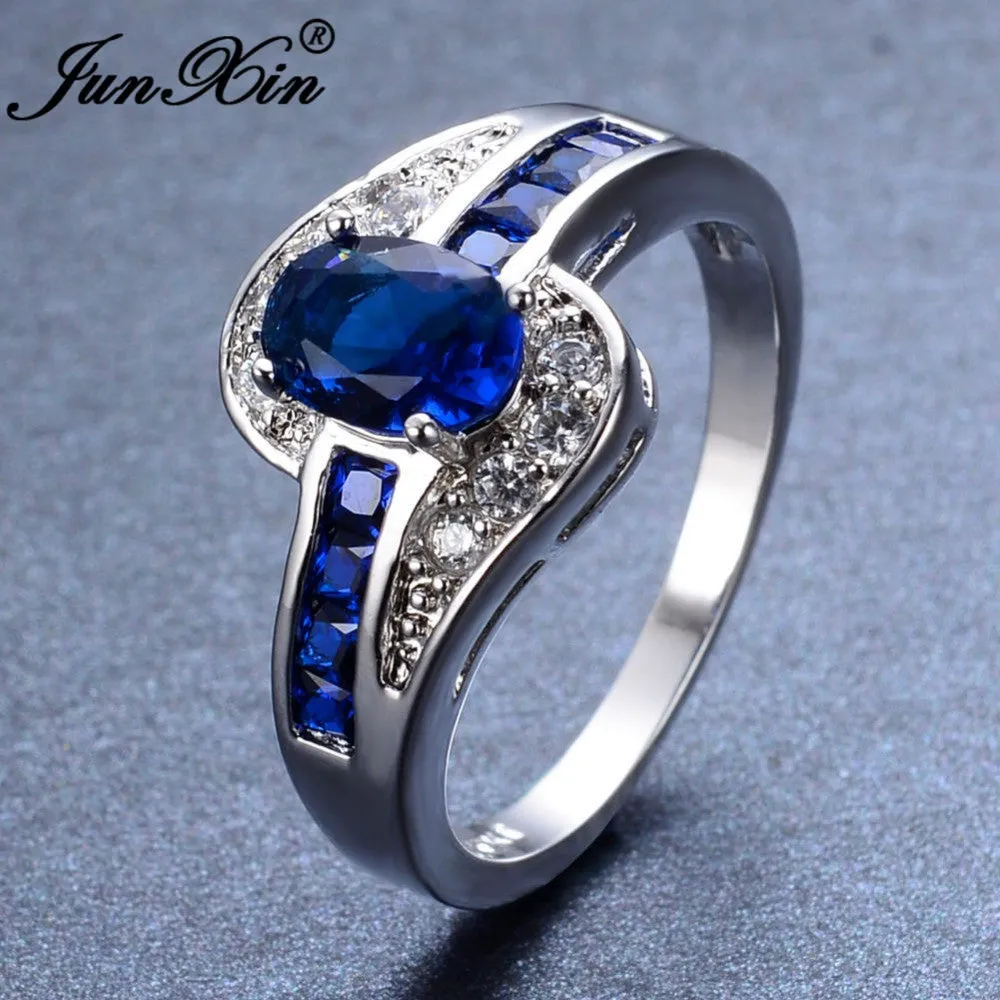 Unique Sapphire Jewelry Blue Oval Zircon Stone Ring