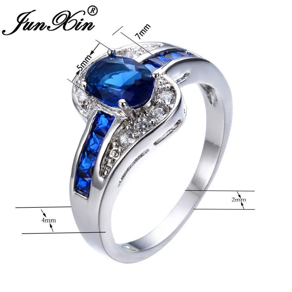 Unique Sapphire Jewelry Blue Oval Zircon Stone Ring