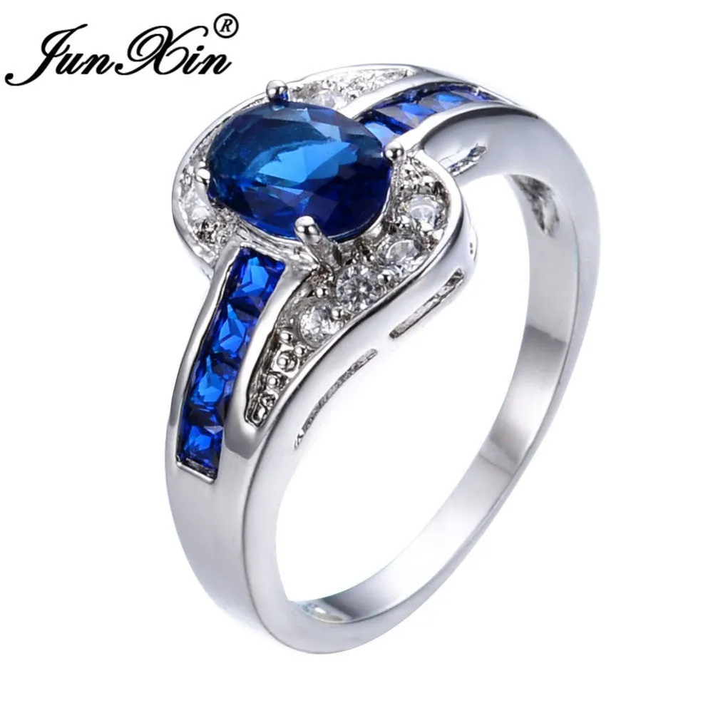 Unique Sapphire Jewelry Blue Oval Zircon Stone Ring