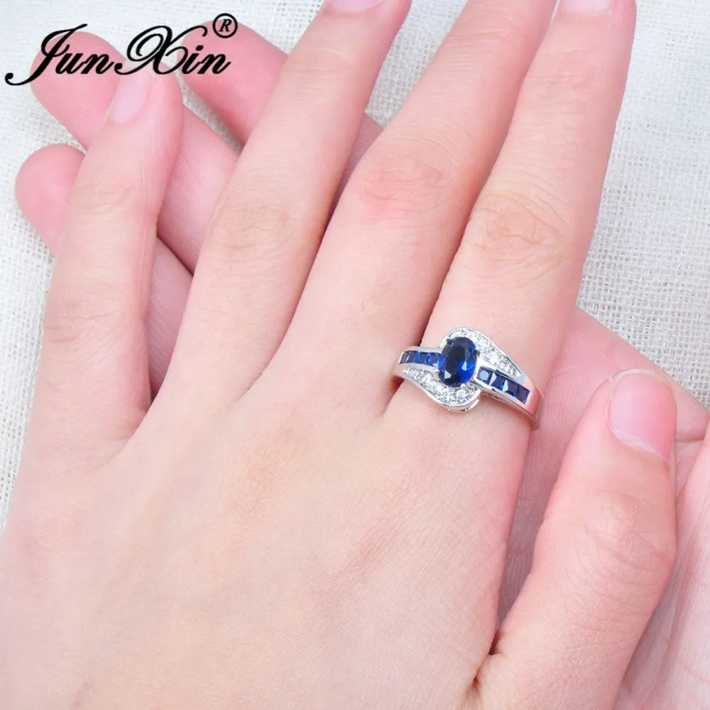 Unique Sapphire Jewelry Blue Oval Zircon Stone Ring