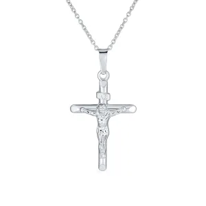 Unisex Sterling Silver INRI Jesus Crucifix Pendant Necklace with 18 Inch Chain