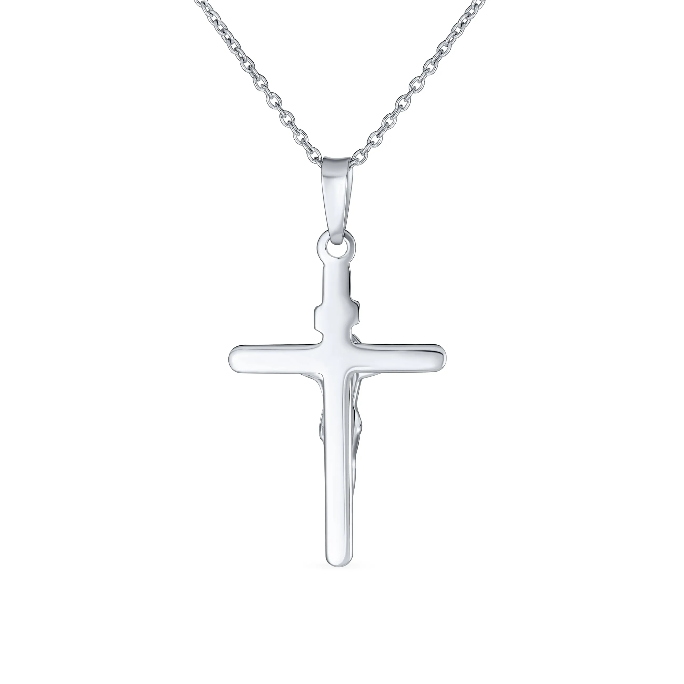 Unisex Sterling Silver INRI Jesus Crucifix Pendant Necklace with 18 Inch Chain