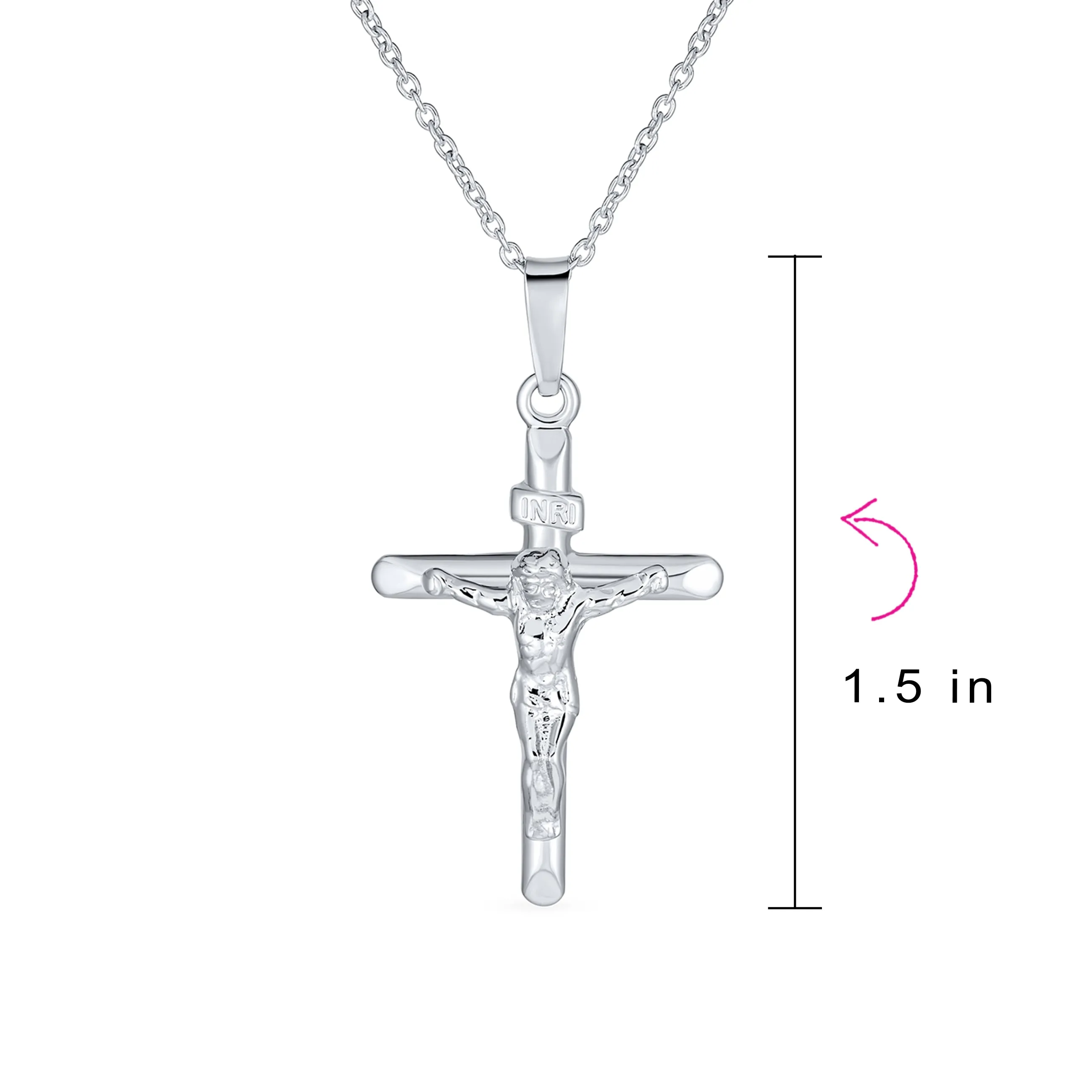 Unisex Sterling Silver INRI Jesus Crucifix Pendant Necklace with 18 Inch Chain