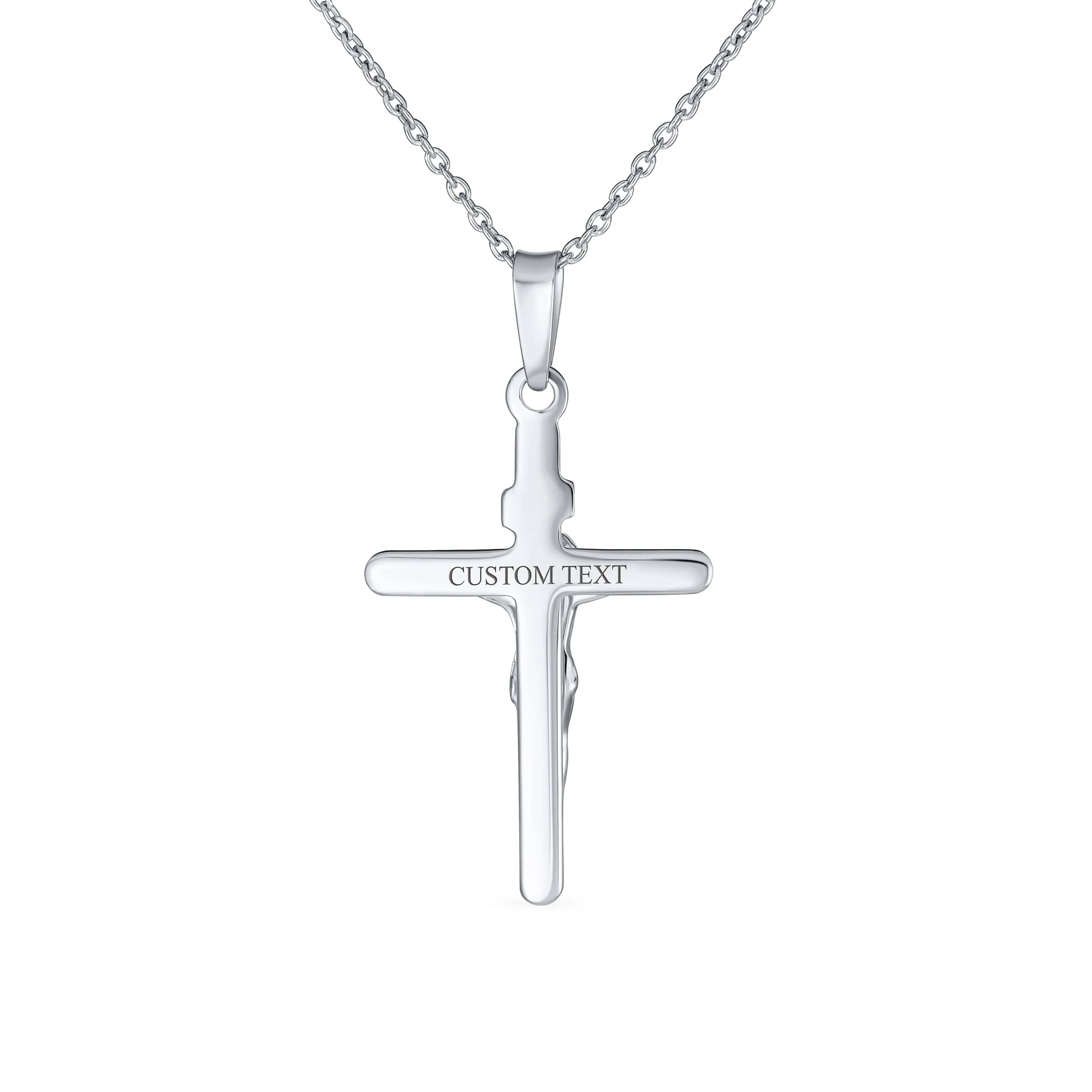 Unisex Sterling Silver INRI Jesus Crucifix Pendant Necklace with 18 Inch Chain