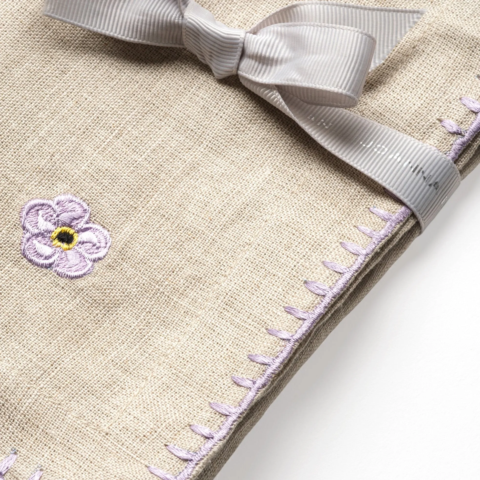 Violet embroidered dinner napkins, flax, set of two