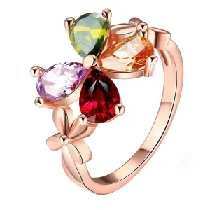 Yellow Chimes Rings for Women Multicolor Floral Adjustable Ring Sparkling Love Swiss Zircon Rose Gold Plated Rings for Women and Girls.