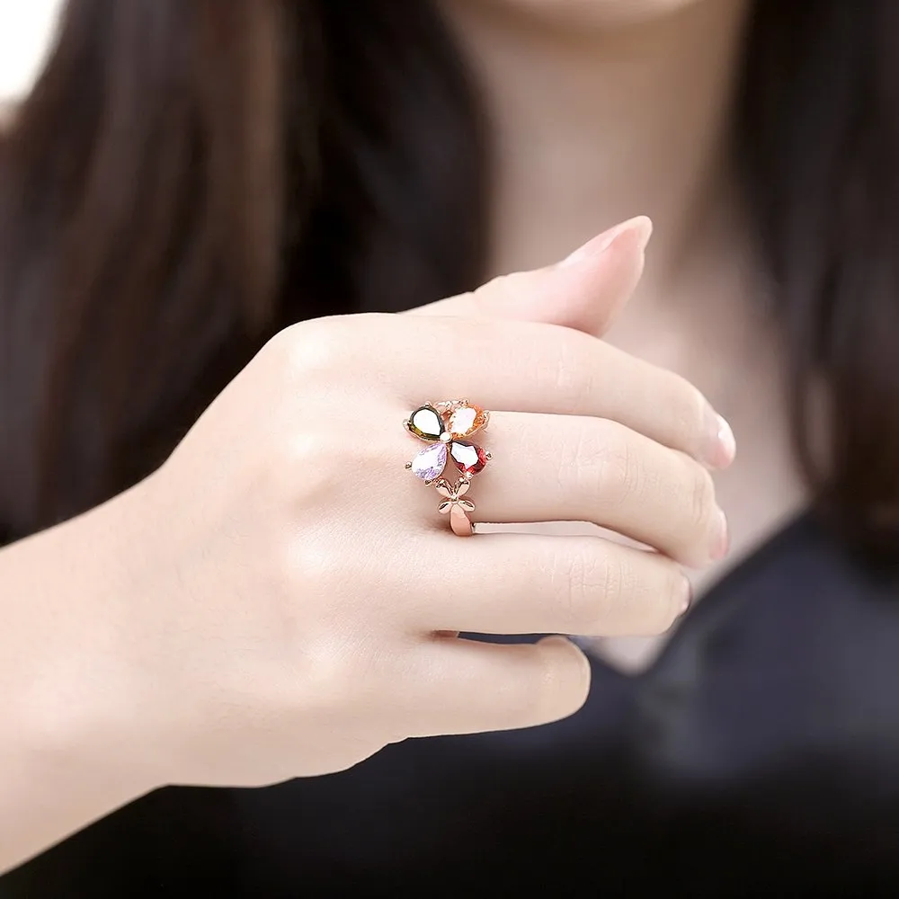 Yellow Chimes Rings for Women Multicolor Floral Adjustable Ring Sparkling Love Swiss Zircon Rose Gold Plated Rings for Women and Girls.